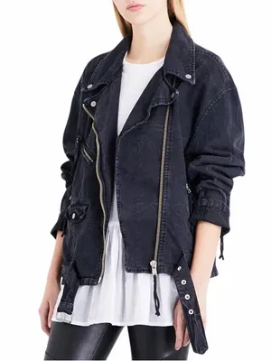 Free People Denim Oversized Rebel Motorcycle Jacket streetwear punk grunge M thumbnail 3