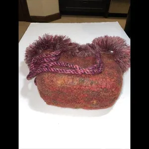 Tweed Wool Bucket Bag‎ Medium Handbag Red Fringe thumbnail 5