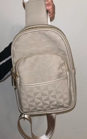 Leathered Cream Sling Crossbody Bag with Gold Accents thumbnail 1