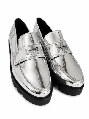 Tory Burch Mirror Metallic Silver Leather Lug Sole Loafers shoes 6 thumbnail 2