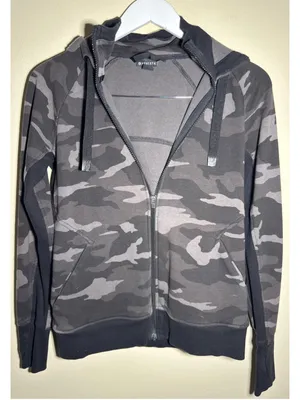 Athleta Camo Zip-Up Hoodie Sweatshirt Size S Grey Black thumbnail 1