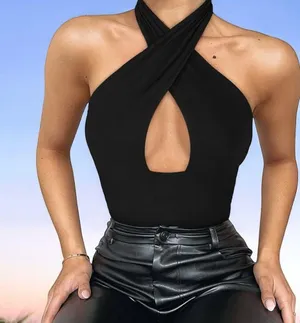 REORIA Butsmooth Womens Trendy Criss Cross Halter Neck Sleeveless Thong Bodysuit thumbnail 3