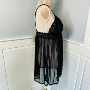 Savage X Fenty NWT Black Lace Trim Sheer Babydoll Nightie 1X New thumbnail 5