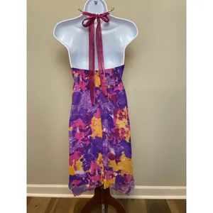 Johnny Martin Purple Yellow Chiffon Halter A‑Line Dress Resort Summer Beach thumbnail 3
