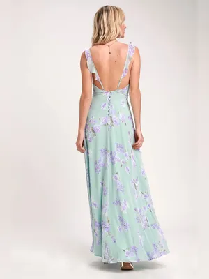 Lulus Meteoric Rise Sage Green Floral Print Maxi Dress Small thumbnail 3