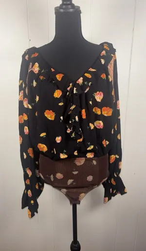 Free People Poppy Floral Printed Bodysuit‎ small Boho Flowy thumbnail 1