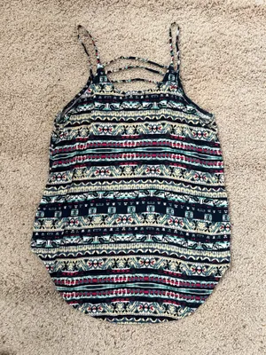 Lightweight women's tank top with a colorful tribal stripe pattern thumbnail 3