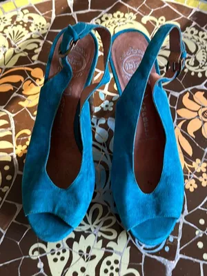 Jeffrey Campbell Teal Suede Peep-Toe Slingback Heels thumbnail 1
