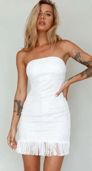 Selfie Leslie About You Strapless Fringe Mini Dress thumbnail 1