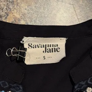 Savanna Jane Top 3/4 Sleeve Embroidered Floral Boho Folk Cottage Black Small thumbnail 3