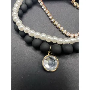 New! Isaac Mizrahi New York 3 Stack Bracelet Set Faux Pearl Beads Gold Chain thumbnail 5