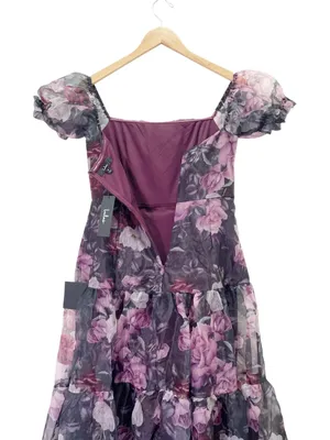 NWT Lulus Delightful Expression Maxi Dress Sz Medium Black Purple Floral Organza thumbnail 8