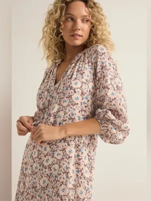 Z Supply Char La Paz Floral Midi Dress Latte Floral Tiered Medium NWT thumbnail 4
