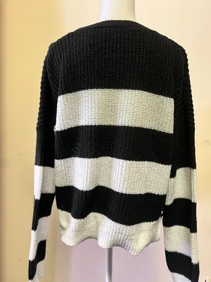 Womens Long Sleeve Cable Knit Sweater Size 2XL (19) Black/ White thumbnail 5