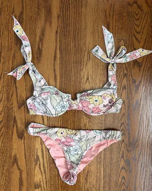 Dippin' Daisy's Pink Pastel Floral Tie-Shoulder Bikini Size Small thumbnail 1