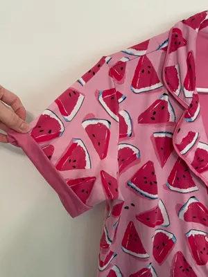 MUNKI MUNKI Pink White Blue Watermelon Fruit Print Short Sleeve Pajama SHIRT PJs thumbnail 7