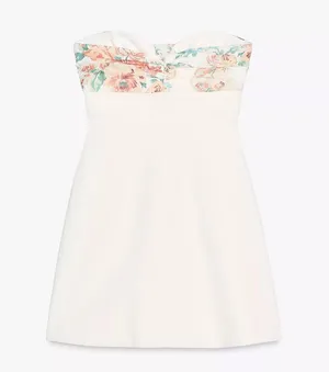 ZARA Floral White Strapless Dress thumbnail 11