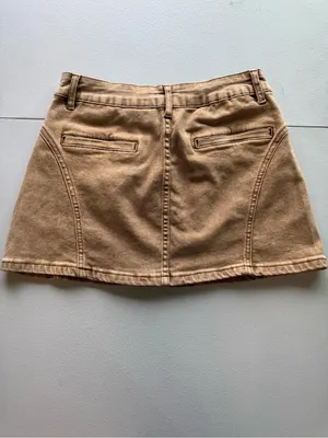 Y2K style High-Waist A-Line Tan Denim Mini Skirt thumbnail 2