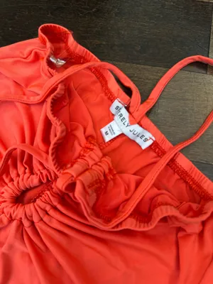 Sincerely Jules Bright Orange Halter Flowy Slinky midi dress thumbnail 6