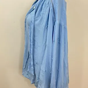 Free People Wishful Moments Pale Blue Gauzy Rayon Top With Self Tie M thumbnail 3