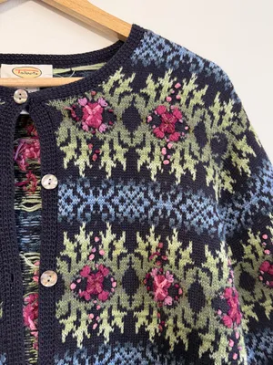 Talbots Vintage Floral Embroidered Cardigan Sweater Size Large Women’s thumbnail 8