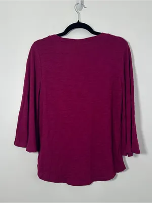 Anthropologie Raspberry Pink V-Neck Bell Sleeve Top Size Small NWT thumbnail 3