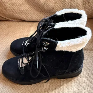 Marc Fisher Black Leather Boots with Sherpa Trim nwt thumbnail 1