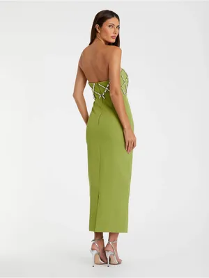 Mac Duggal 21064 Green Strapless Crystal Embellished Midi Dress sz 6 thumbnail 3
