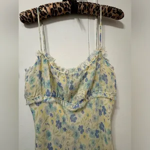 2000s Y2K Express 100% silk floral fairy dress size 6 butter yellow rare! thumbnail 4