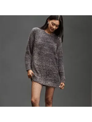 By Anthropologie Eyelash Knit‎ Mini Gray Silver Dress Size Large EUC thumbnail 9