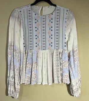 ✨ Taylor & Sage Women’s Floral‎ Embroidered Boho Top Cream Purple XS thumbnail 1