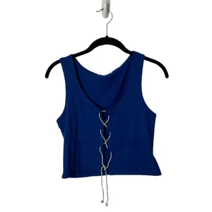 Blue Lace-Up Open Front Crop Top - Size L thumbnail 2