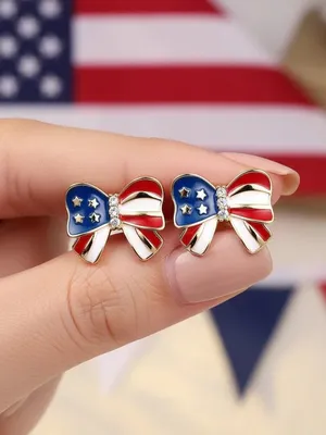 American Flag Bow Stud Earrings in Red, White & Blue Red thumbnail 5