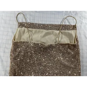 Sparkly Rose Gold Sequin Camisole Cowl Neck Tank Top Cropped Party Clubwear - M thumbnail 8