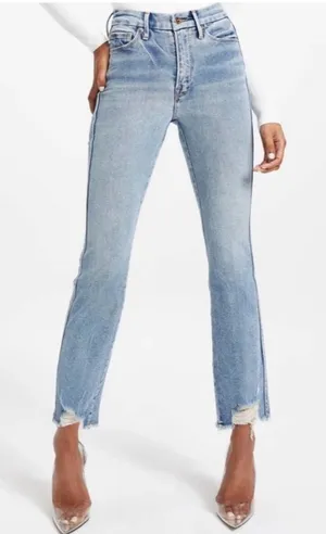 GOOD AMERICAN Good Curve Straight Leg Jeans Distressed Ripped Hem Size 18 thumbnail 1