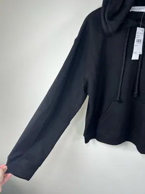 All In Favor Waffle Knit Hoodie Shirt Black Kangaroo Pocket Thermal Basic NEW M thumbnail 7