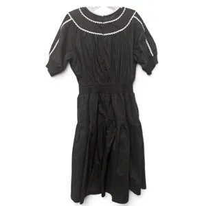 VICI Black Cotton Smocked Waist Crochet Trim Tiered Midi Dress XL RN131468 thumbnail 2