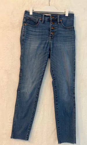 Madewell 10‎ High-Rise Skinny Crop Jeans Womens 26 Button Fly Raw Hem Blue Denim thumbnail 1