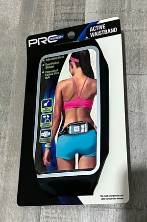 PRO STRENGTH Active Waistband Running Belt 2 Pockets Black PA-6405 thumbnail 1