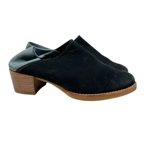 All Black Mules Heel Collapsible Back Slip On Suede Leather Black‎ Blue Sample thumbnail 8