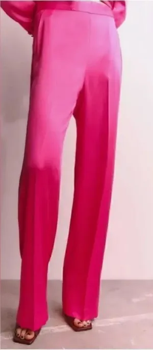 Zara Pink Satin Effect Dress Pants(Size Small) thumbnail 1