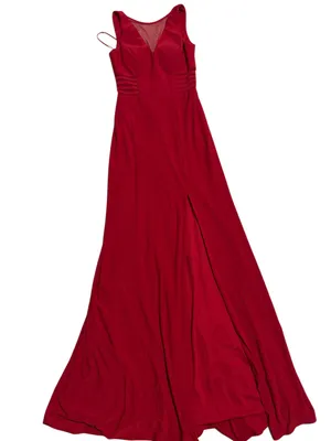 Morgan & Co. Red Sleeveless V-Neck Prom Gown with Front Slit thumbnail 1