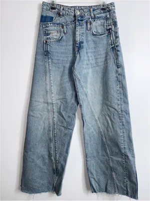 Zara deconstructed high rise wide leg jeans size 6 thumbnail 4