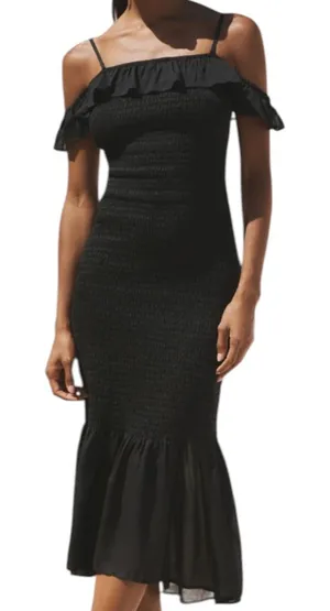 Anthropologie Celandine Off the Shoulder Smocked Midi Dress‎ Black Size XXS thumbnail 1