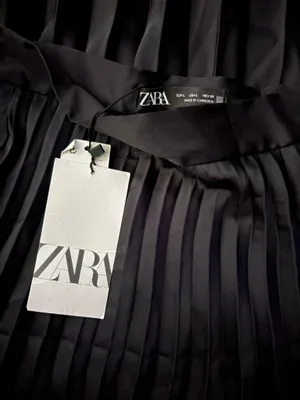 NWT Zara black satin pleated midi skirt. Size Large thumbnail 7