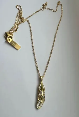 18k gold filled 925 Sterling silver necklace feather pendant link chain thumbnail 1