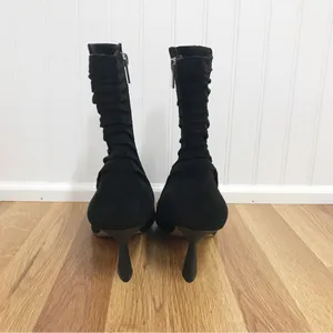ZAC POSEN Black Ruched Suede Stiletto Midi Boot‎ Bootie Pointed Toe Size 11 thumbnail 6