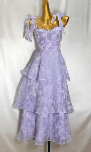 LULUS Glamorous Sweetie Lavender Burnout Tie-Strap Bustier Midi Dress thumbnail 5