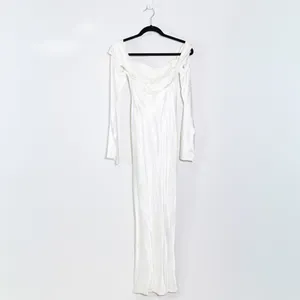 Meshki Giselle Off Shoulder Cowl Neck Long Sleeve Satin Maxi Dress White XS thumbnail 4