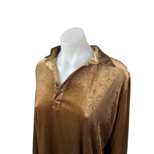 R. Vivimos Women's Brown Copper Velvet Velour Long Sleeve Shift Mini Dress Sz S thumbnail 3